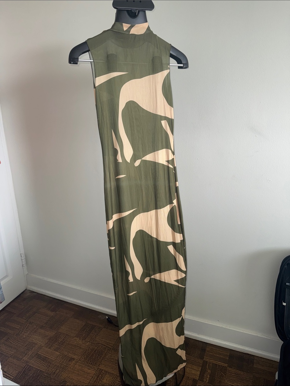 Olive Green and Cream Patterned Maxi Dress Cover Up Swim